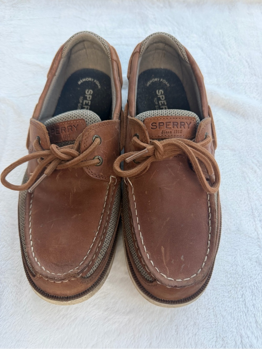 Sperry Surveyor 2-Eye Mens Boat Shoes Size 10 M Brown Leather Mesh STS22067 Read